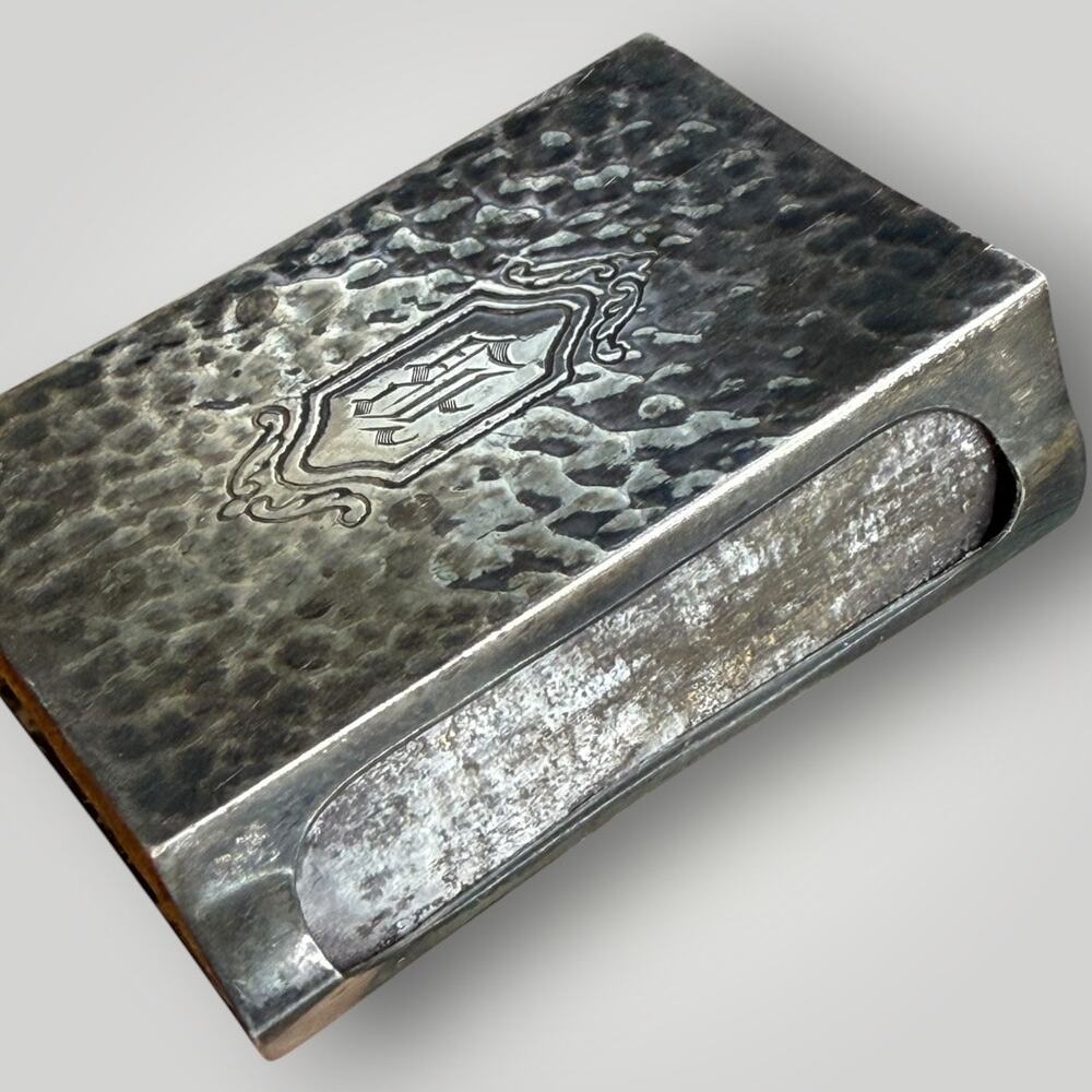 Antique Sterling Silver Vesta Match Safe Case Engraved Monogram Hammered Design - Picture 5 of 11
